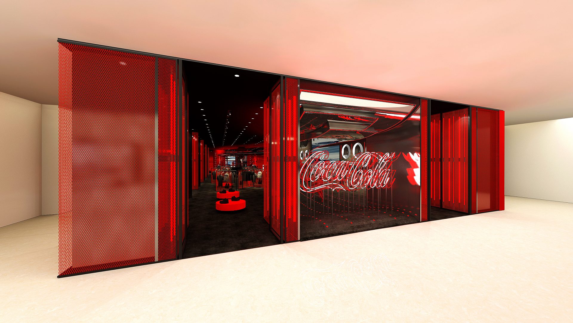 Coca‑Cola Fashion Flagship Store | Red mannequins and illuminated wayfinding