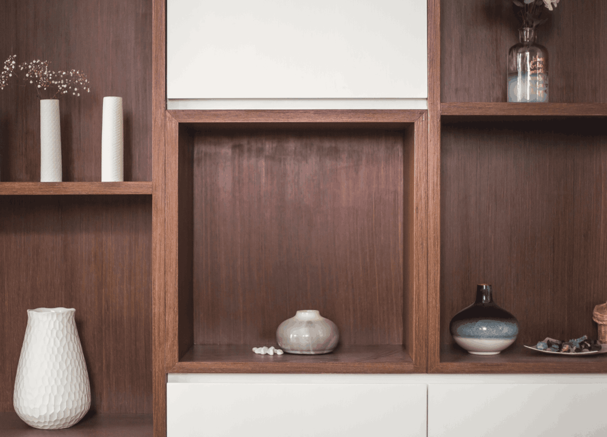 Wood-and-white storage cabinetry