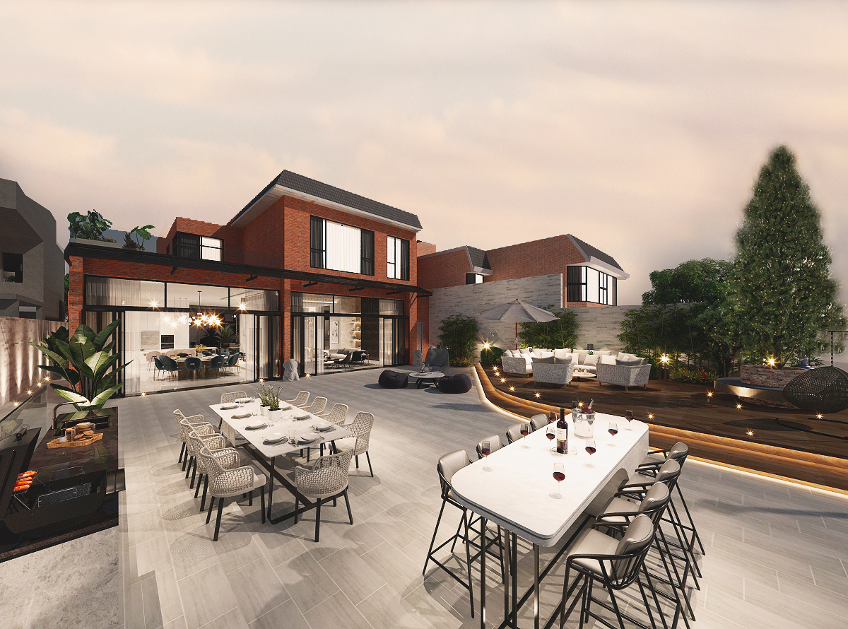 Sha Tin villa | Open-plan living and dining area with long dining table