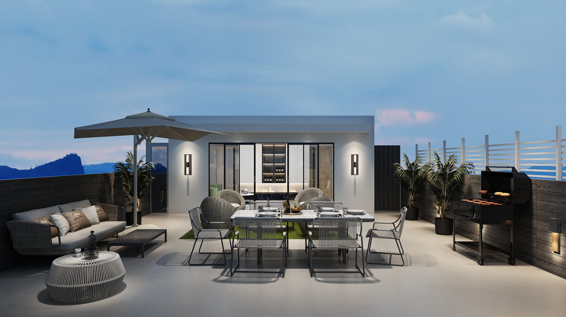 Rooftop feature unit at — outdoor terrace and barbecue area
