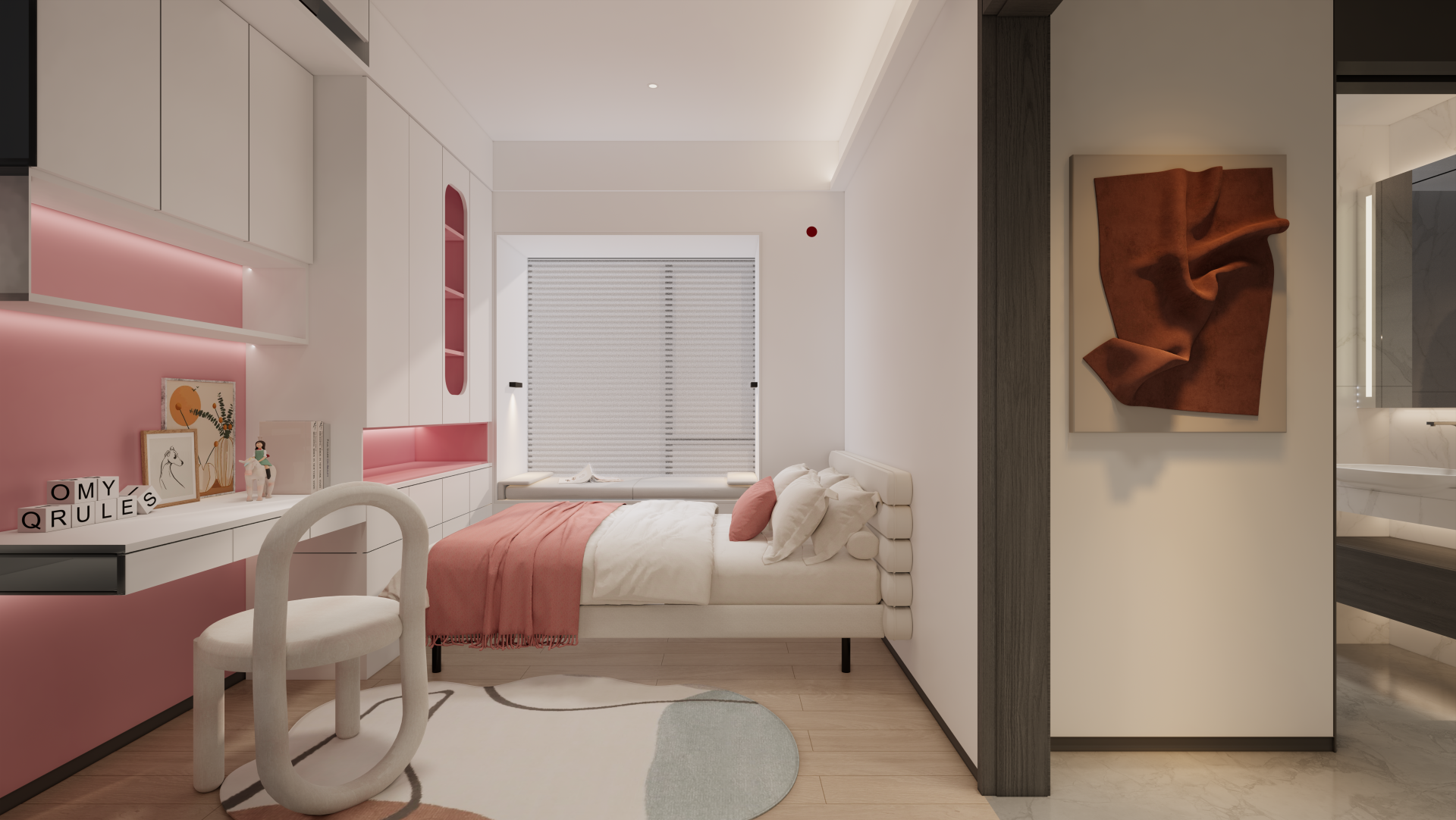 ． — Children's room — pink and white design