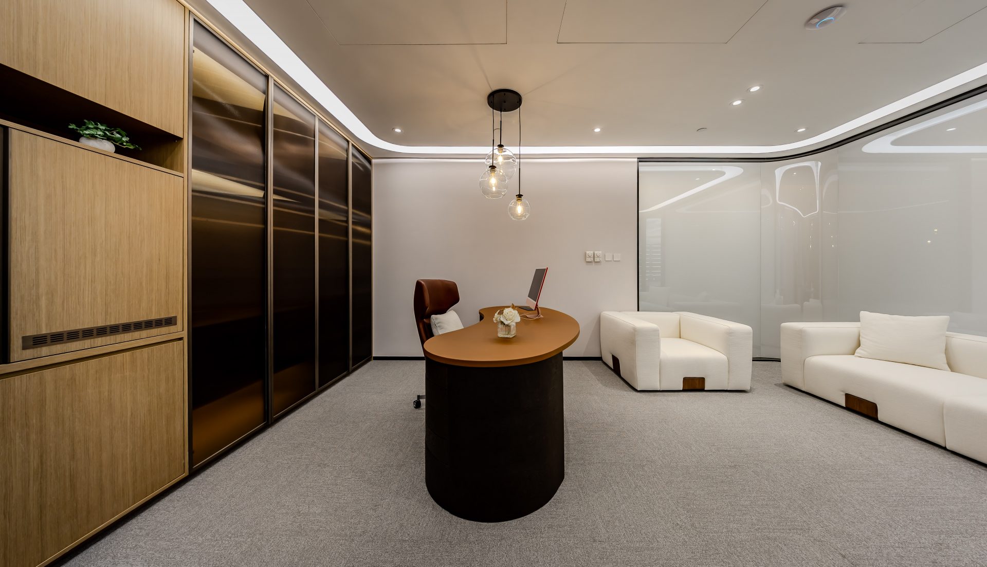 Ogilvy Hong Kong office | Kitchenette with yellow cabinets and grey sink countertop