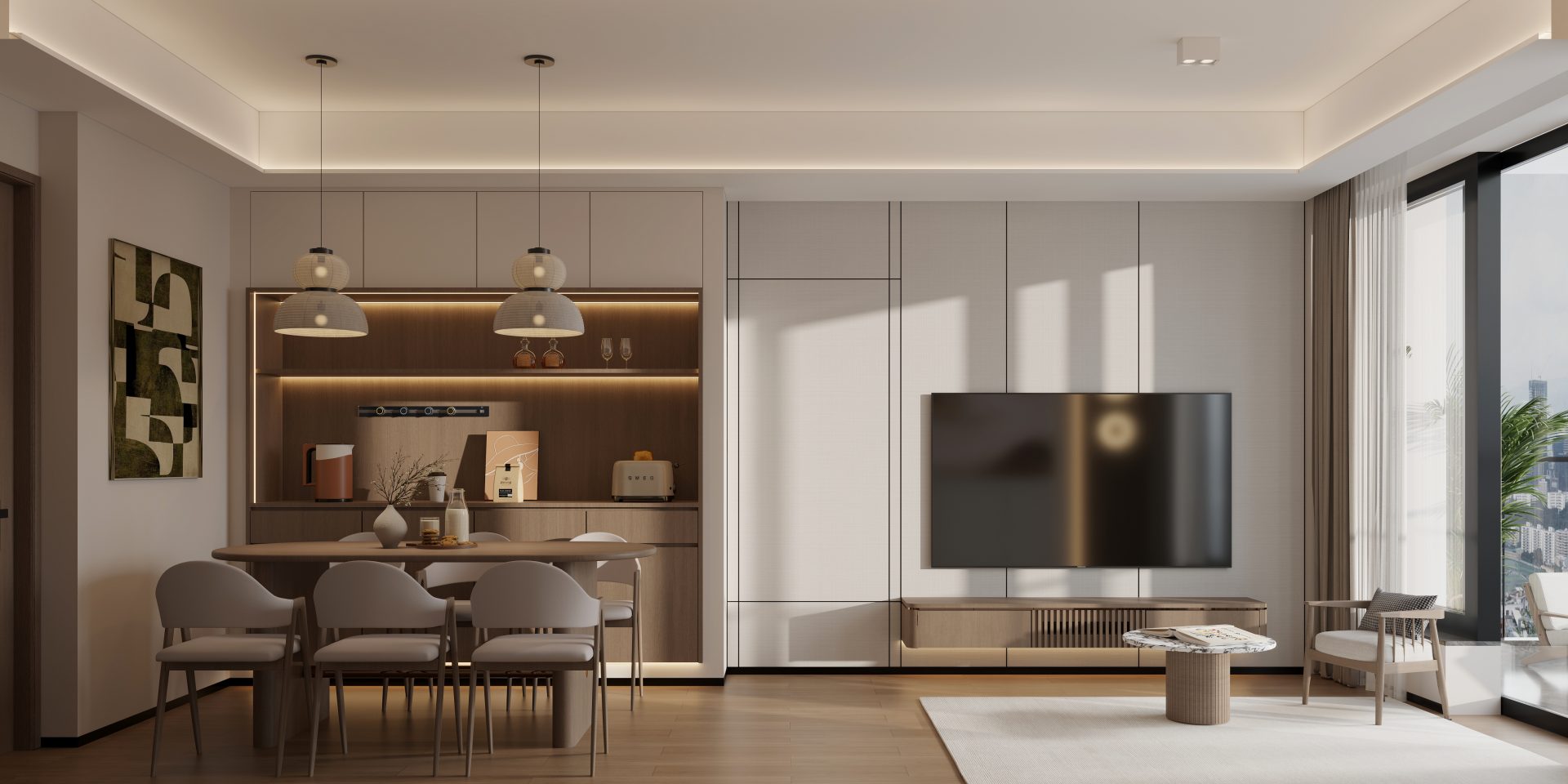 12 C Grand Seasons — Bedroom, with a window-side bed, a desk and a tall wardrobe